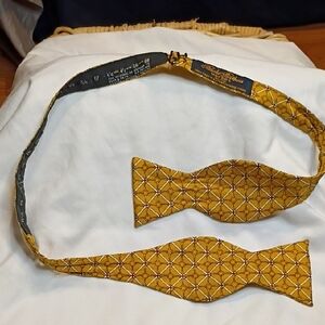 3/$25 Yellow Geometric Bow Tie By Brooks Brothers All Silk Made In USA